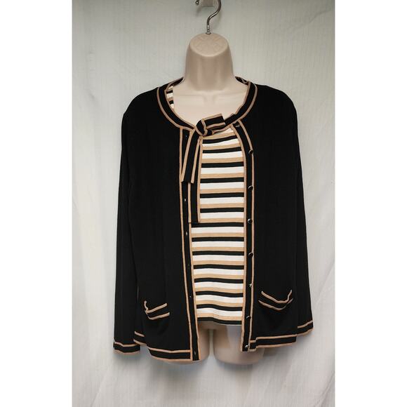 Talbots Petite LP 2PC Cardigan Sweater/ Free Top Black/ Brown - Picture 2 of 14